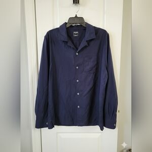 Todd Snyder 100% Merino Wool Hollywood Shirt Navy Blue Size Large Button Down